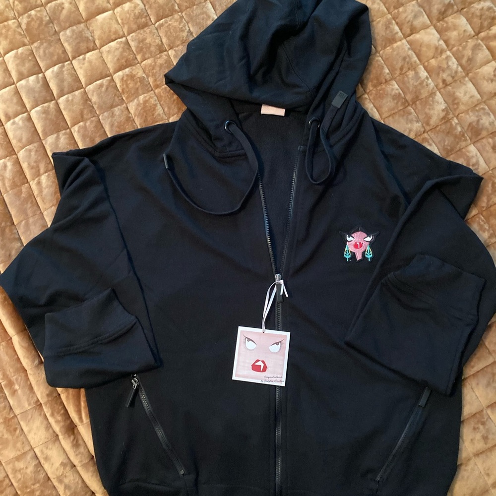 NWT Badgley Mischka Black Hoodie Zip-Front Women’s Medium